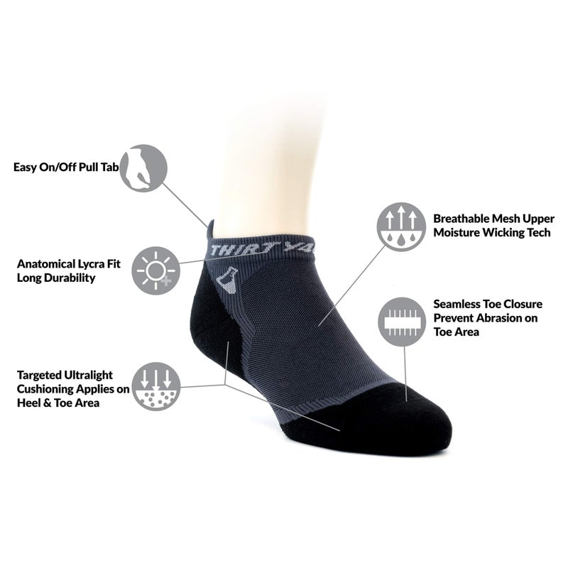 Thirty48 Ultralight Athletic Running Socks for Men and Women with Seamless Toe, Moisture Wicking, Cushion Padding (Large - Women 9-10.5 // Men 10-11.5, [3 Pairs] Black/Gray) - Image 2