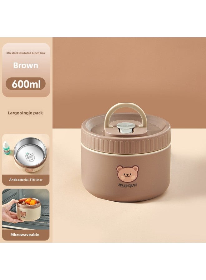316 Food Grade Stainless Steel Insulated Lunch Box Microwave Oven Heating Soup Bowl Children Bento Box Portable Lunch Box Gift-Specifications:316: Brown-large (bear)  - Image 1