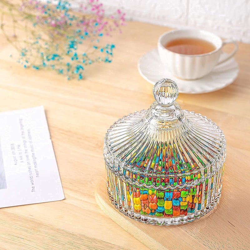 DOSJNI DOSJNI Glass Mukhwas Jar with Lid Attractive Designer 300 ml MultiPurpose Bowl decorative Round Candy box Storage Pickle Food nuts Containers SET OF 1  - Image 3