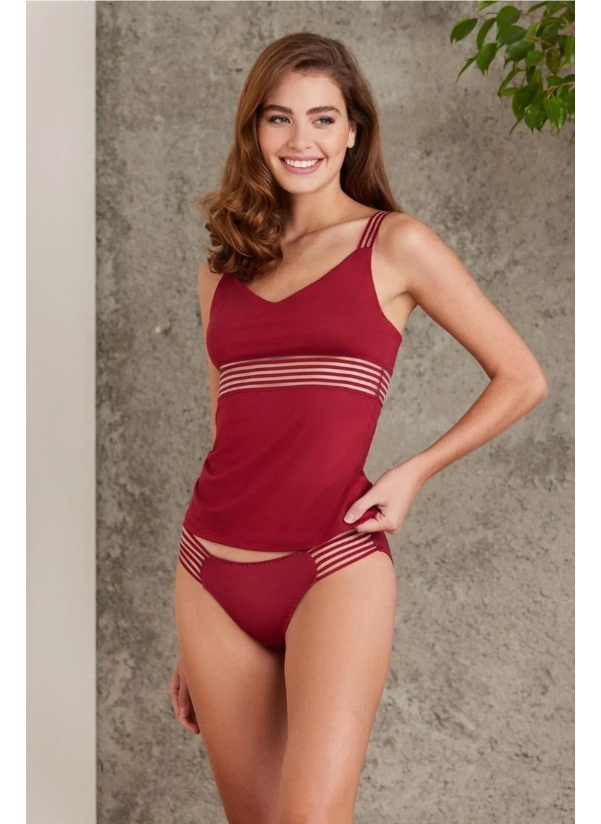 pierre cardin 300 Women's Thick Strap Lace Undershirt Panty Set - Burgundy  - Image 1