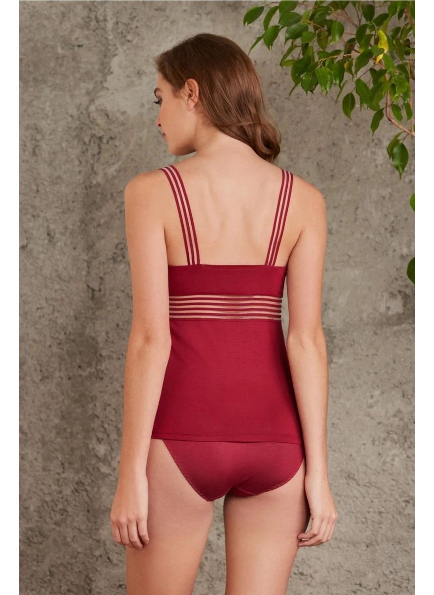 pierre cardin 300 Women's Thick Strap Lace Undershirt Panty Set - Burgundy  - Image 2