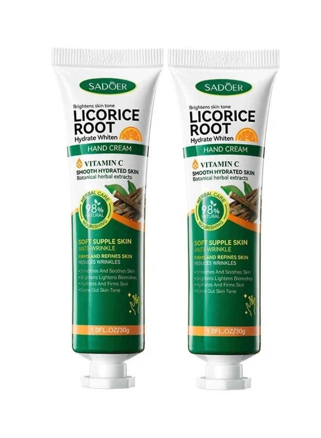 SADOER 2Pcs Licorice Root Hand Cream Deeply Moisturizing Hand Cream Antifreeze & Crack Prevention Smooth Brighten Licorice Hand Cream Moisturizing Hydrating Repairing Dry Rough Hands Cream 2x30g
