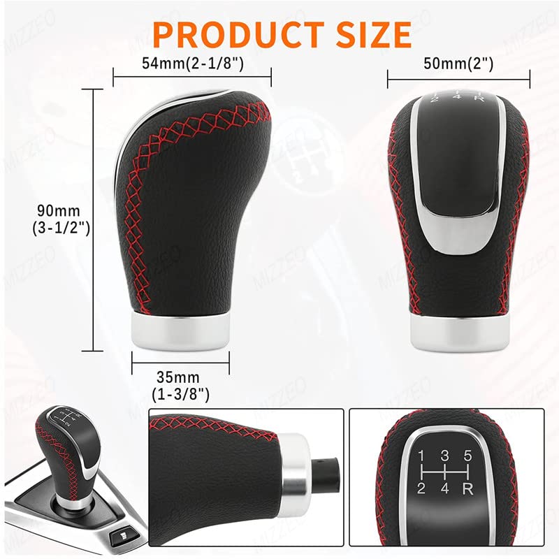 MIZZEO Car 5 Speed Manual Transmission Gear Shift Knob Leather & Chrome with 4 Adapters, Screws and Allen Key Compatible with Toyota Innova Crysta New - Image 3