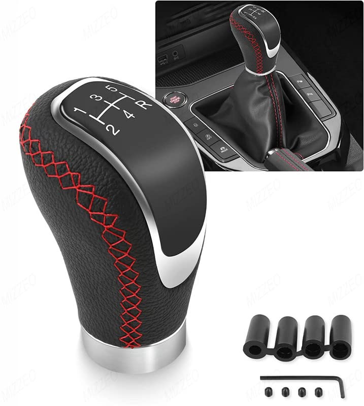 MIZZEO Car 5 Speed Manual Transmission Gear Shift Knob Leather & Chrome with 4 Adapters, Screws and Allen Key Compatible with Toyota Innova Crysta New - Image 1