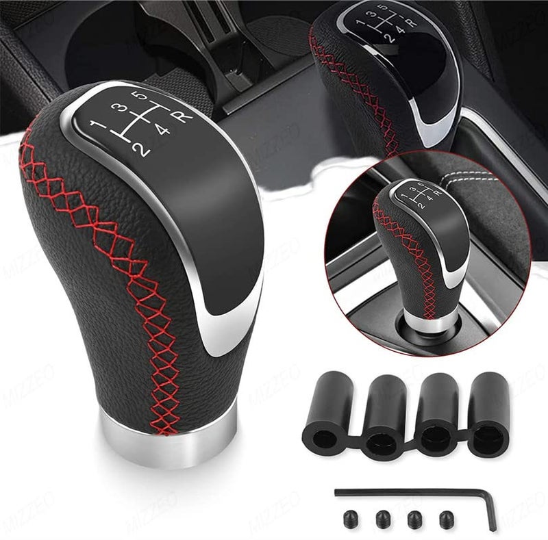 MIZZEO Car 5 Speed Manual Transmission Gear Shift Knob Leather & Chrome with 4 Adapters, Screws and Allen Key Compatible with Toyota Innova Crysta New - Image 5
