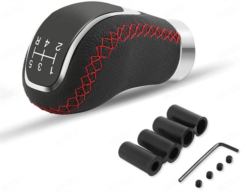 MIZZEO Car 5 Speed Manual Transmission Gear Shift Knob Leather & Chrome with 4 Adapters, Screws and Allen Key Compatible with Toyota Innova Crysta New - Image 4