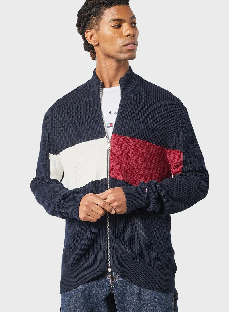 TOMMY HILFIGER Color Block Zip Through Sweater