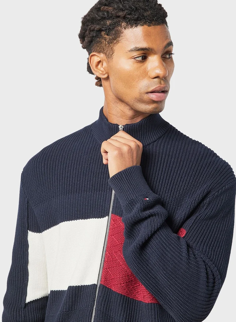 TOMMY HILFIGER Color Block Zip Through Sweater