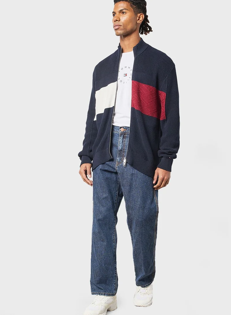 TOMMY HILFIGER Color Block Zip Through Sweater