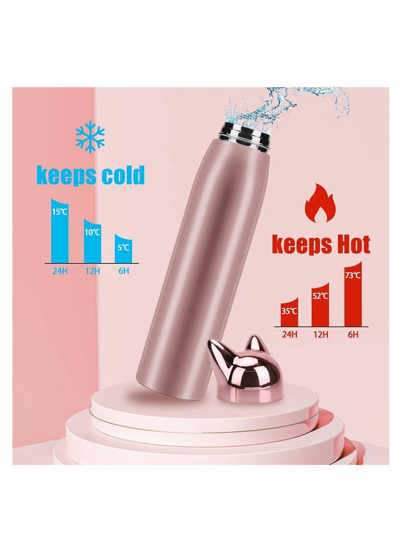 SYOSI - Cute Cat Water Bottle, Stainless Steel Insulated Water Bottles Thermos Vacuum Travel Coffee Mug for Kids Girls Women Leak-proof Cat Insulated Water Bottle, 320 ml/10.8 oz (Pink) - Image 1