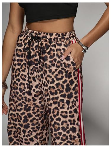 WDIRARA Women's Y2k Leopard Print Pants Elastic Waist Wide Leg Pants Trousers Bottoms Brown Cheetah Small - Image 3