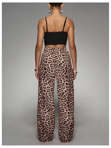 WDIRARA Women's Y2k Leopard Print Pants Elastic Waist Wide Leg Pants Trousers Bottoms Brown Cheetah Small - Image 2