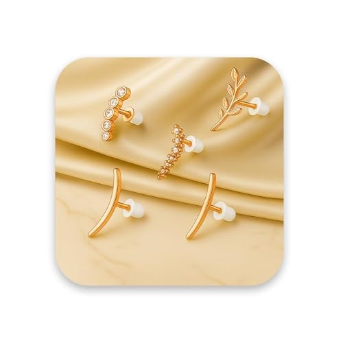 VAMA FASHIONS 5 Pair 18K Rose Gold Plated Stud Earrings Anti Tarnish Hypoallergenic Waterproof Cartilage Ear Studs multiple Piercing Combo Set For Women & Girls - Image 1