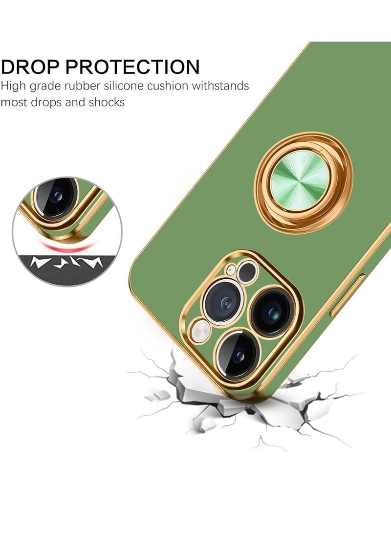 Raxoom iPhone 15 Pro Max Soft Silicon Shockproof Luxury Gold Lining Case Rotatable Magnetic Ring Holder Kickstand Cover Full Camera Protection for iPhone 15 Pro Max (iPhone 15 Pro Max, Matcha Green) - Image 4
