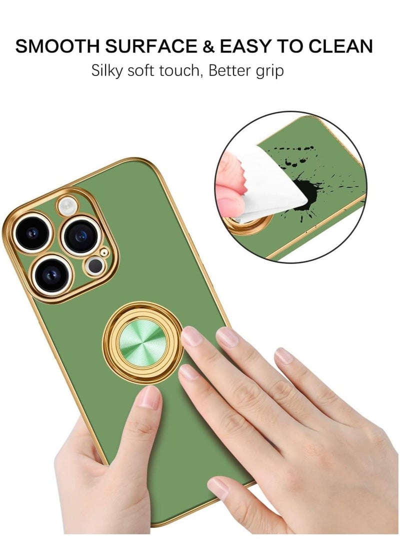 Raxoom iPhone 15 Pro Max Soft Silicon Shockproof Luxury Gold Lining Case Rotatable Magnetic Ring Holder Kickstand Cover Full Camera Protection for iPhone 15 Pro Max (iPhone 15 Pro Max, Matcha Green) - Image 5