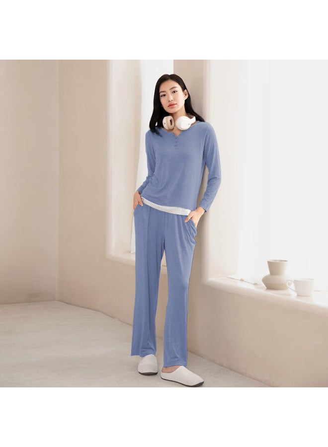 Agentmuse Seamless Sleepwear For Women With Built-in Bra Pads, Tencel Modal Ultra-soft Long-sleeve Long Pants Loungewear Set 893, Roland Purple, L - Image 1