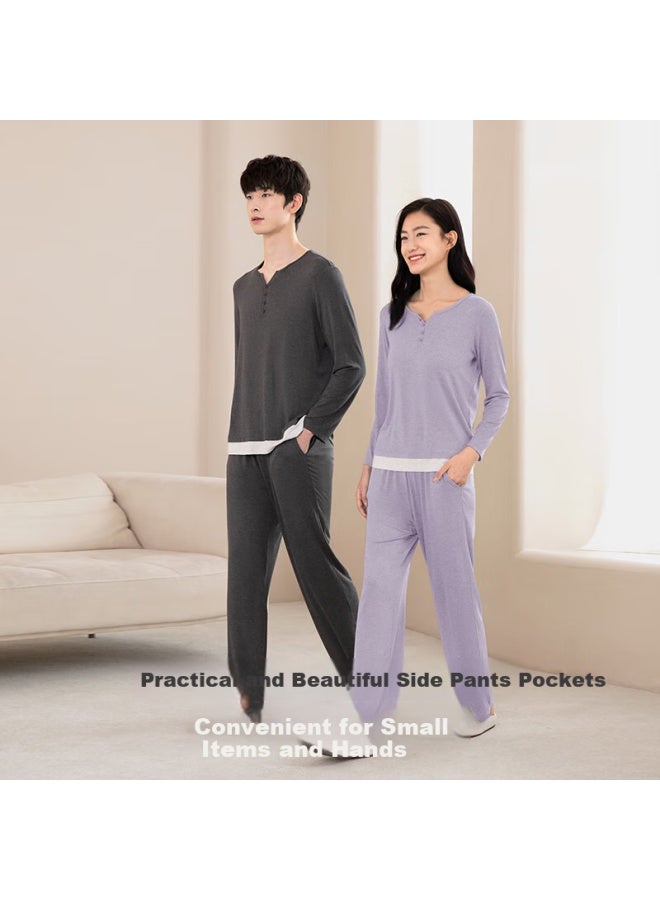 Agentmuse Seamless Sleepwear For Women With Built-in Bra Pads, Tencel Modal Ultra-soft Long-sleeve Long Pants Loungewear Set 893, Roland Purple, L - Image 4
