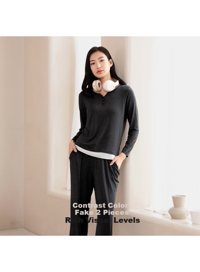 Agentmuse Seamless Sleepwear For Women With Built-in Bra Pads, Tencel Modal Ultra-soft Long-sleeve Long Pants Loungewear Set 893, Roland Purple, L - Image 5