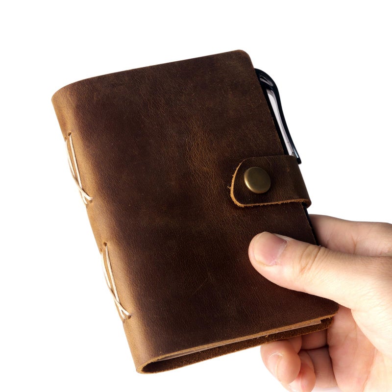 Fishknow Pocket Notebook with Pen,Genuine Leather Journal Mini Notebook Small Unlined Notepad for Women Men - Image 1