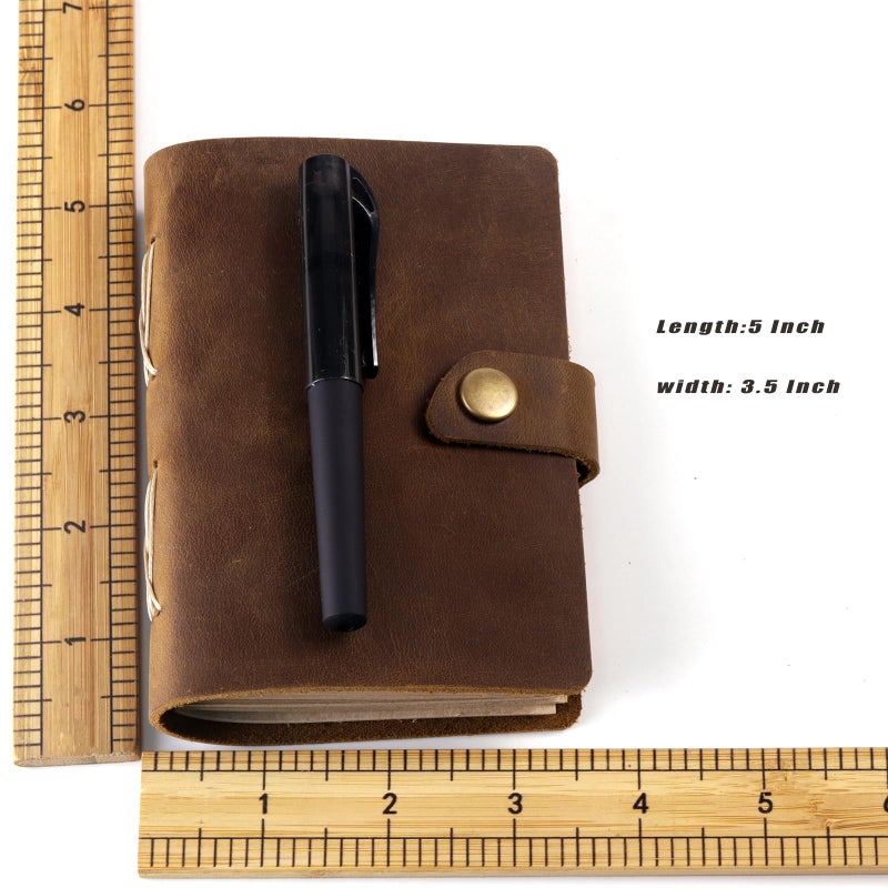Fishknow Pocket Notebook with Pen,Genuine Leather Journal Mini Notebook Small Unlined Notepad for Women Men - Image 2