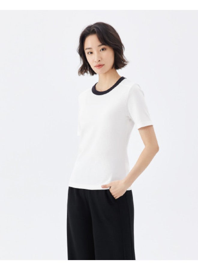 purcotton Women'S Summer Round Neck T-Shirt, Fitted Cut For Versatile Commuting And Casual Wear - Image 1