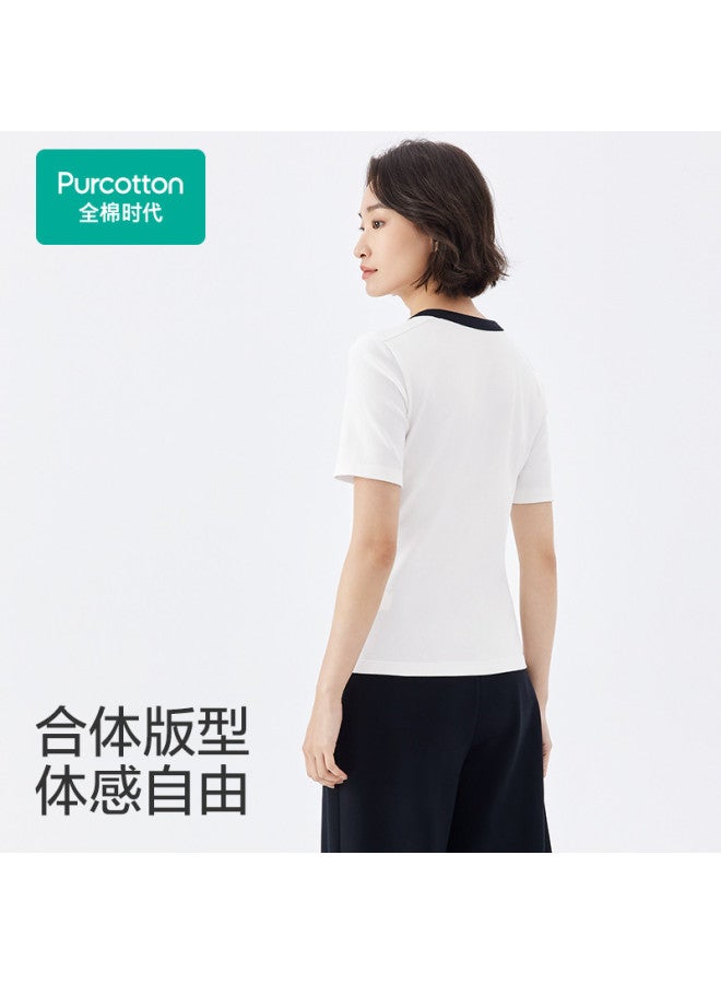 purcotton Women'S Summer Round Neck T-Shirt, Fitted Cut For Versatile Commuting And Casual Wear - Image 5