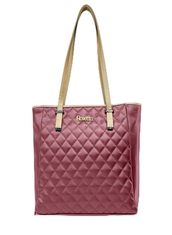 Rosetta Women's Quilted Vegan leather Tote Handbag with Dual Handles & Spacious Compartments-WineRed Shoulder Bag for Work, College & Daily Use. - Image 1