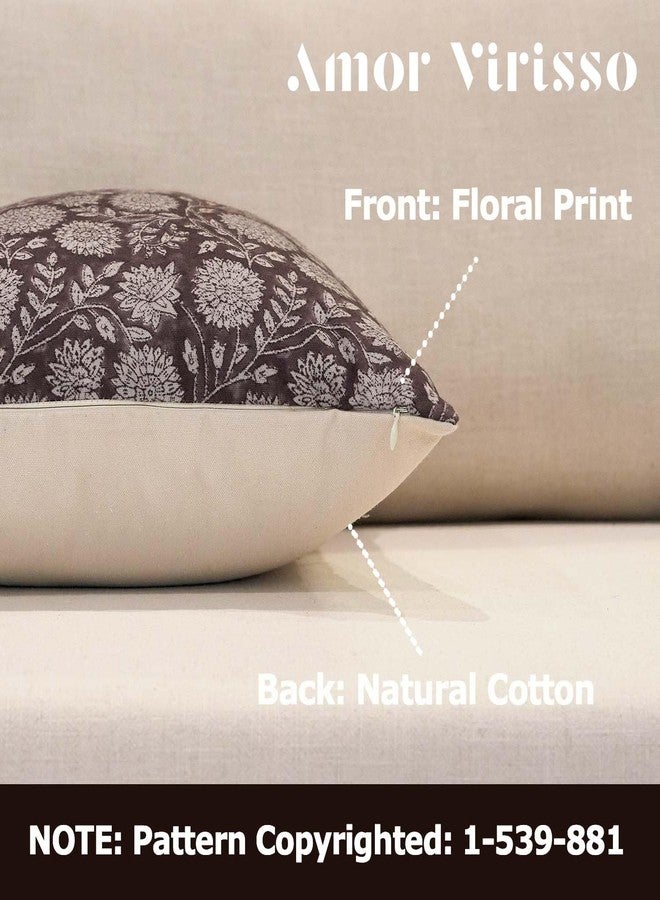 Amor Virisso Floral Throw Pillow Covers 20x20 Block Print Pillow Covers Vintage Neutral Couch Pillows for Living Room Farmhouse Decorative Accent Sofa Pillows, Dark Brown - Image 2