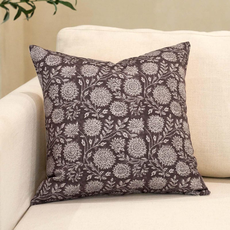 Amor Virisso Floral Throw Pillow Covers 20x20 Block Print Pillow Covers Vintage Neutral Couch Pillows for Living Room Farmhouse Decorative Accent Sofa Pillows, Dark Brown - Image 1