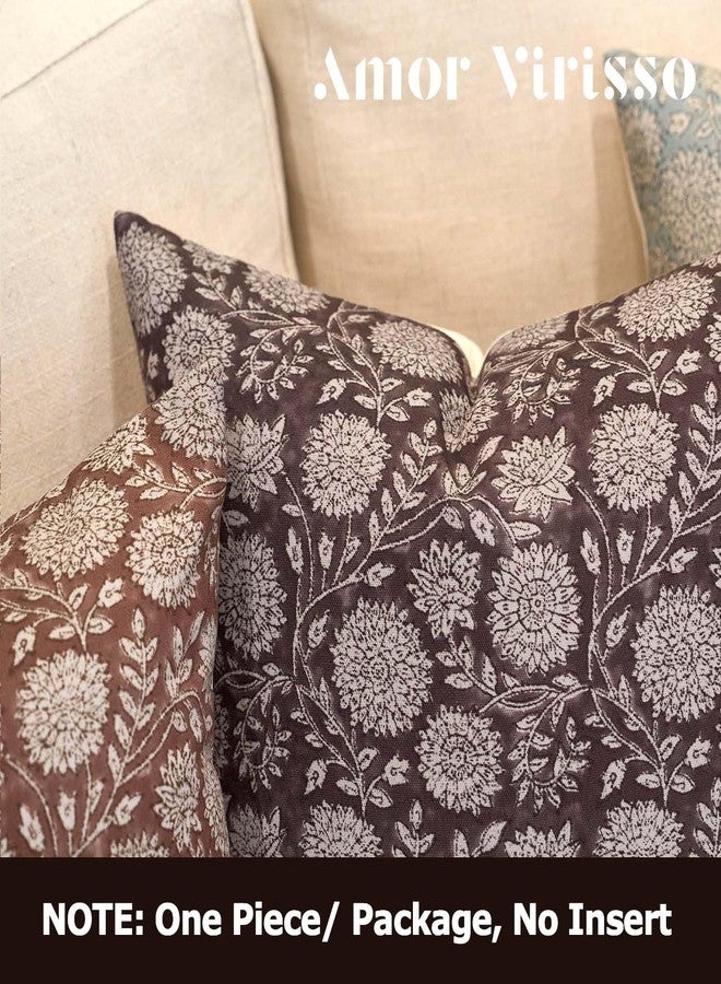 Amor Virisso Floral Throw Pillow Covers 20x20 Block Print Pillow Covers Vintage Neutral Couch Pillows for Living Room Farmhouse Decorative Accent Sofa Pillows, Dark Brown - Image 4