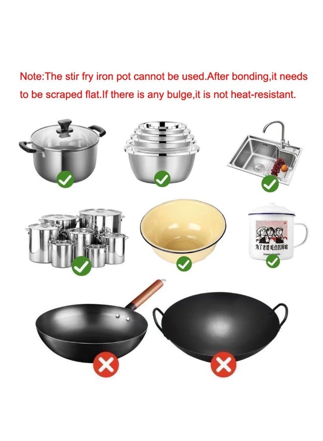 Heat Resistant Cookware Repair Patch Kit 5 Sheets Aluminum Adhesive Repair Stickers for Fixing Holes Cracks and Leaks in Pots Pans Kettles and Sinks Suitable for Stainless Steel Ceramic Glass and Aluminum with Sandpaper Disc - Image 4