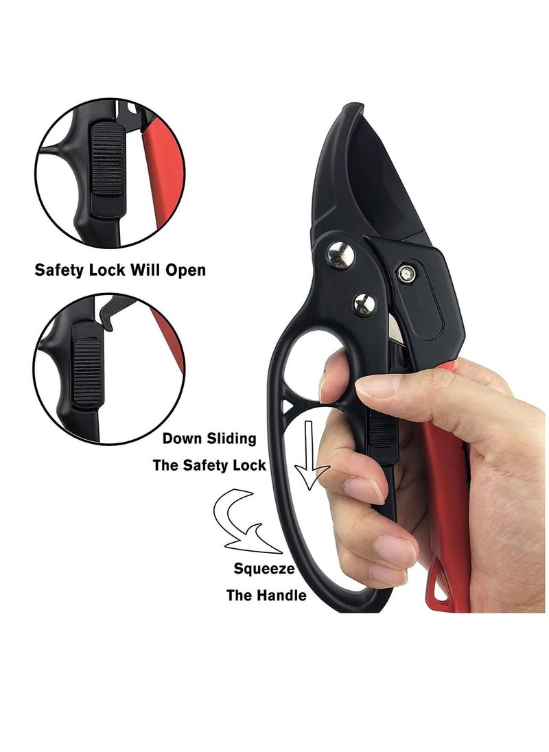 Professional Secateurs, Garden Scissors, Garden Pruner, Garden Secateurs, Garden Shears, Clippers, Ratcheting Mechanism, Anvil Groove Design, Reinforced Design Handle