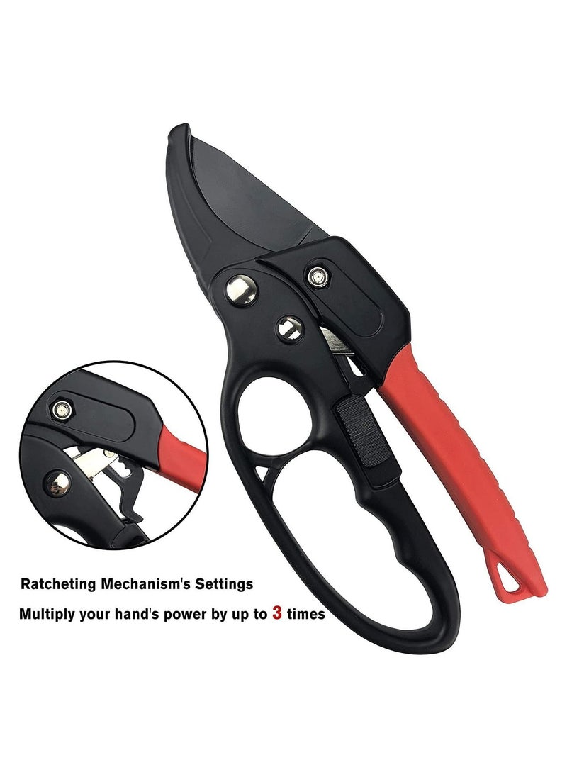 Professional Secateurs, Garden Scissors, Garden Pruner, Garden Secateurs, Garden Shears, Clippers, Ratcheting Mechanism, Anvil Groove Design, Reinforced Design Handle