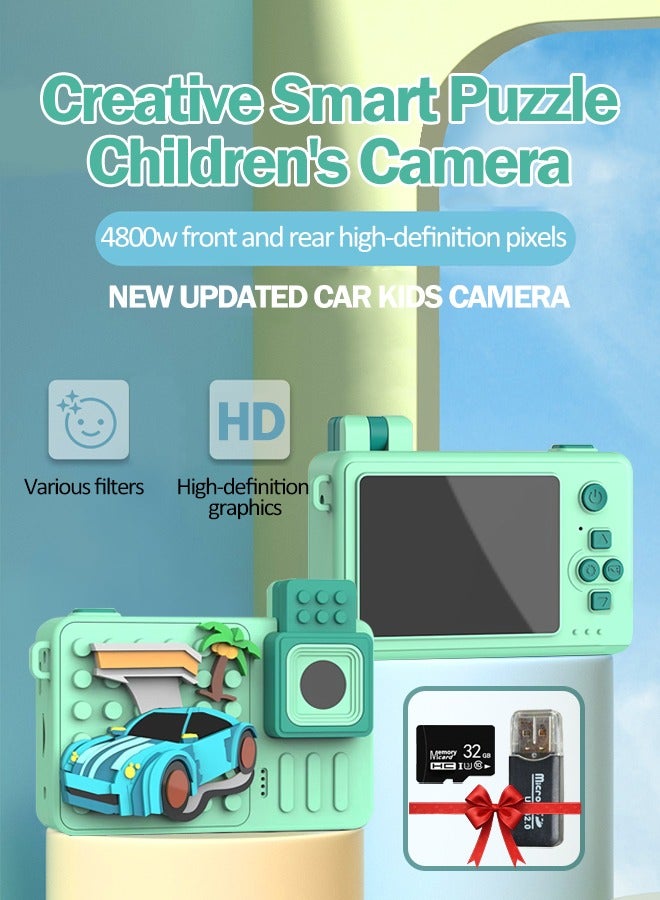 Dual Camera Kids Building Block Camera, 1080p IPS Screen, Creative Puzzle Design, with USB Charging, 600mAh Rechargeable Lithium Polymer Battery, Auto Focus, for Children 3-12 Years Old  - Image 1