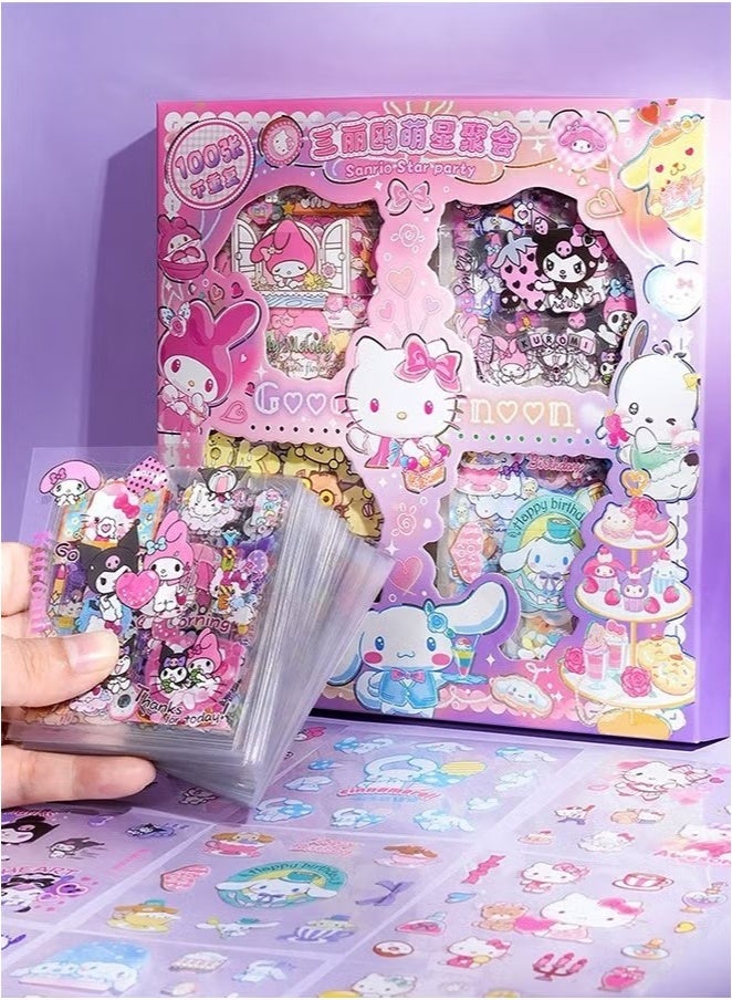 سانريو ملصقات فتاة الأنمي - مجموعة ملصقات سانريو مكونة من 100 ورقة، مجموعة ملصقات فنية من الفينيل، مثالية للتدوين، وإعداد الدفاتر، وزينة اللابتوبات والغرف. - Image 1