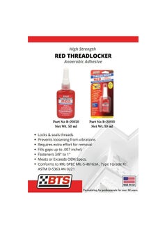 BTS Red Threadlocker Anaerobic Adhesive 10 ml  - Image 2