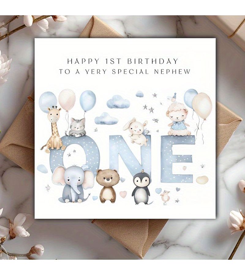 Happy First Birthday Card For Nephew Or Niece With Pink Envelope - Image 2