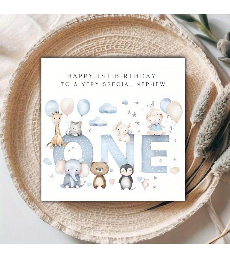 Happy First Birthday Card For Nephew Or Niece With Pink Envelope - Image 1