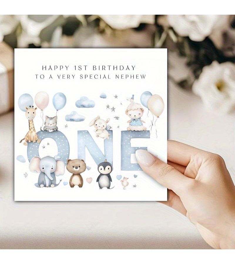 Happy First Birthday Card For Nephew Or Niece With Pink Envelope - Image 4