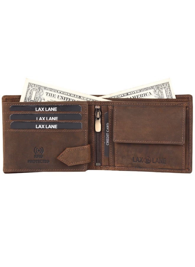 لاكسلان محفظة Lax Lane الرجالية المصنوعة من الجلد البني العتيق، مزودة بخاصية حجب RFID، بتصميم منقوش على شكل نسر - Image 2