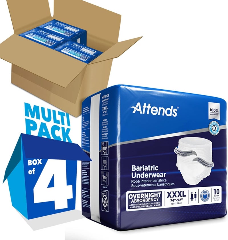 Attends Bariatric Adult Incontinence Underwear 3XLarge 7492 40 Count Overnight Absorbency for Men and Women Disposable PullOn Diapers with TearAway Sides AU60 - Image 2