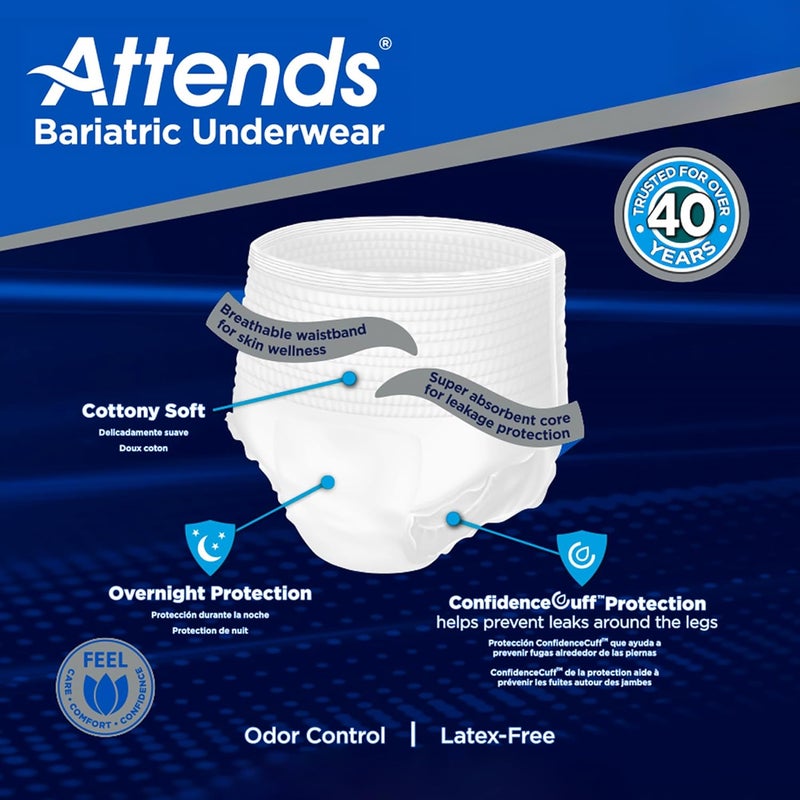 Attends Bariatric Adult Incontinence Underwear 3XLarge 7492 40 Count Overnight Absorbency for Men and Women Disposable PullOn Diapers with TearAway Sides AU60 - Image 5