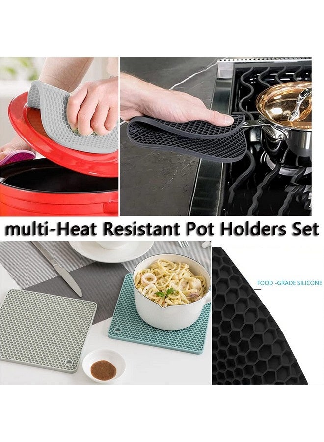 Beauenty 4 Pcs Silicone Trivet Pot Mat, Silicone Pot Holders for Hot Pan and Pot Pads. Heat Resistant Counter Mats for Tables Placemats,Countertops, Spoon Rest and Large Coasters,Gray(2 Squared + 2 Round) - Image 3