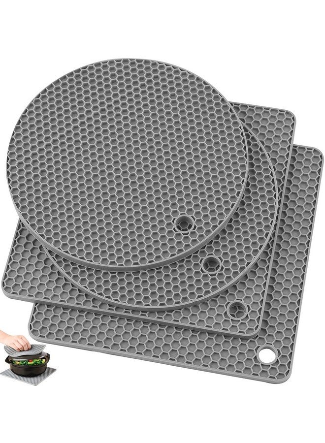 Beauenty 4 Pcs Silicone Trivet Pot Mat, Silicone Pot Holders for Hot Pan and Pot Pads. Heat Resistant Counter Mats for Tables Placemats,Countertops, Spoon Rest and Large Coasters,Gray(2 Squared + 2 Round) - Image 1