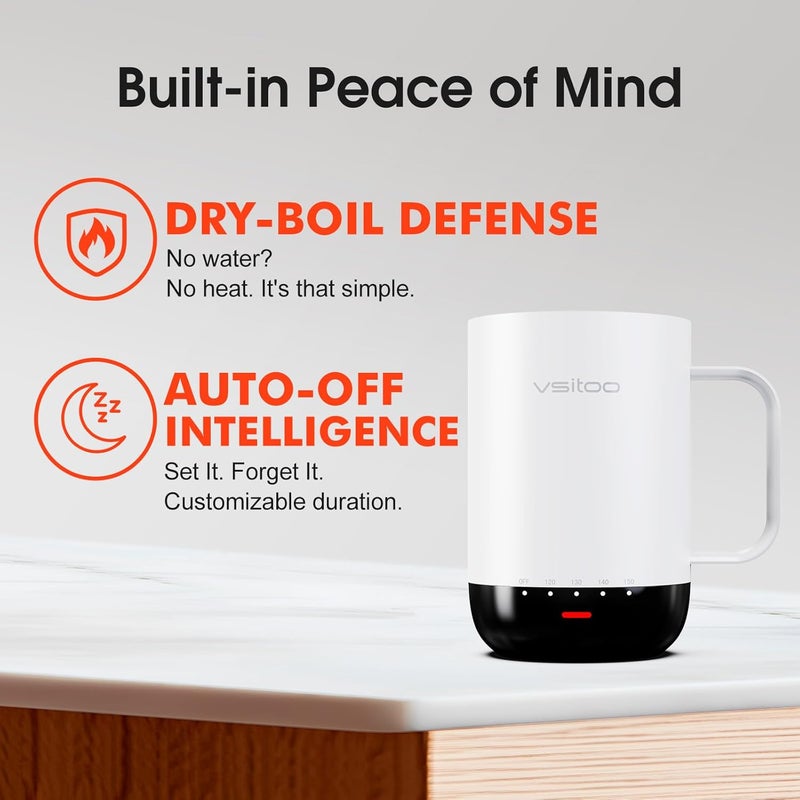 vsitoo S3 Pro 16oz Self Heating Coffee Mug Auto-Sense Heats to 120-150℉ | 2-4 Hour Battery, 5400mAh, IPX7 Waterproof, 316 SS, Rechargeable, Auto On, 1℉ Precision, Cordless, Gift for Women Men - Image 5