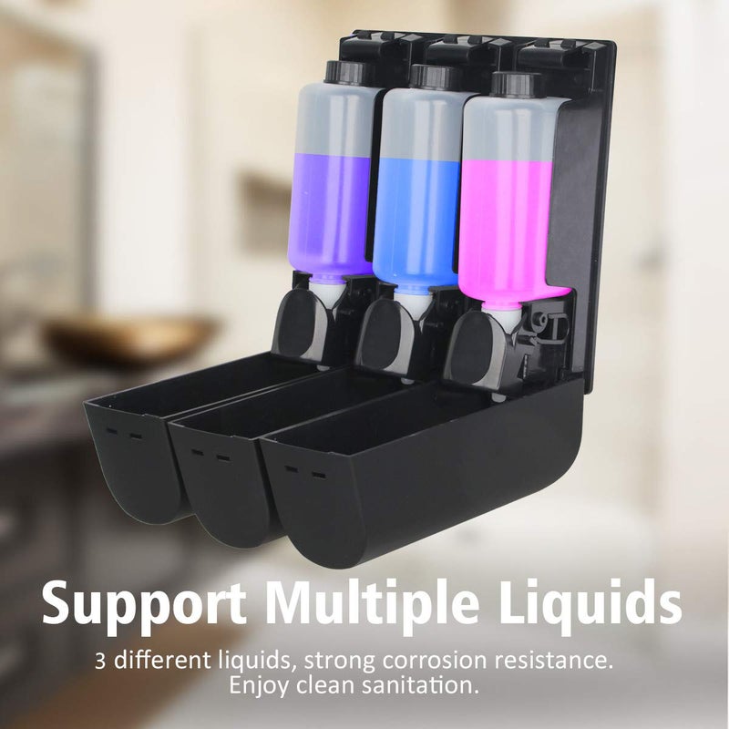 AUMIO Chamber Shower Soap Dispenser Trio Wall Mounted Shampoo and Conditioner Dispenser, Conditioner Body Wash Dispenser Set, No Drill Shampoo Dispenser for Bathroom Hotel, Black - Image 4