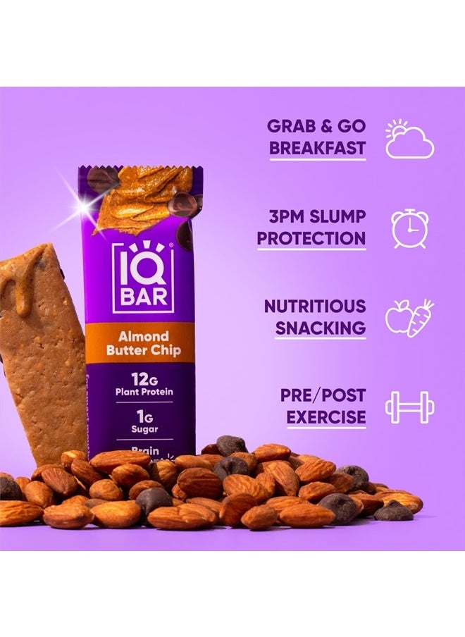 IQBAR - Brain and Body Plant Protein Bars - Almond Butter Chip - 12 Count, Low Carb, High Fiber, Gluten Free, Vegan Snacks - Low Sugar Keto Energy Bars - Image 1