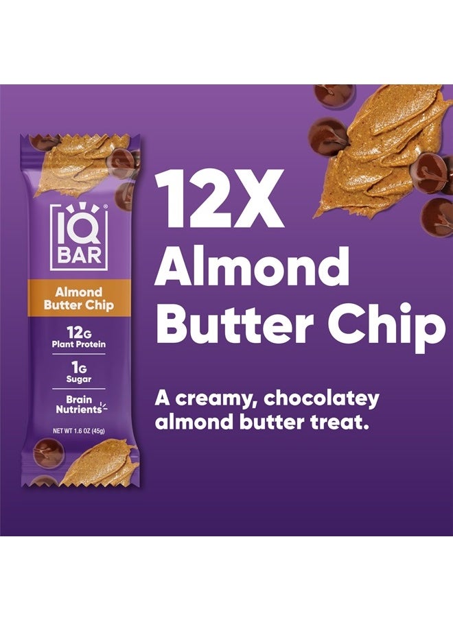 IQBAR - Brain and Body Plant Protein Bars - Almond Butter Chip - 12 Count, Low Carb, High Fiber, Gluten Free, Vegan Snacks - Low Sugar Keto Energy Bars - Image 1