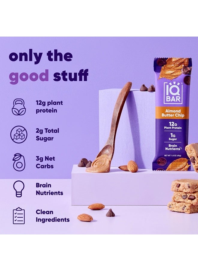 IQBAR - Brain and Body Plant Protein Bars - Almond Butter Chip - 12 Count, Low Carb, High Fiber, Gluten Free, Vegan Snacks - Low Sugar Keto Energy Bars - Image 1