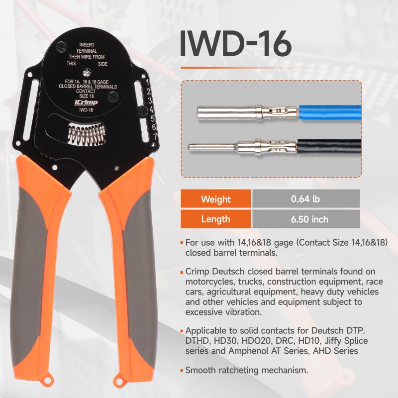 IWISS iCrimp Closed Barrel Crimper 4 Way Indent,8 Impression Type for Deutsch Solid Contacts gage 14,16&18(IWD-16) - Image 2